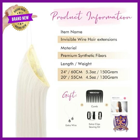 20 Inch Invisible Wire Hair Extensions with Adjustable Headband & Secure Clips main image 5